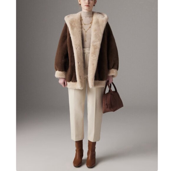 Luxury Look Brown & Beige Reversible Plush Faux Fur Coat - Picture 6 of 6